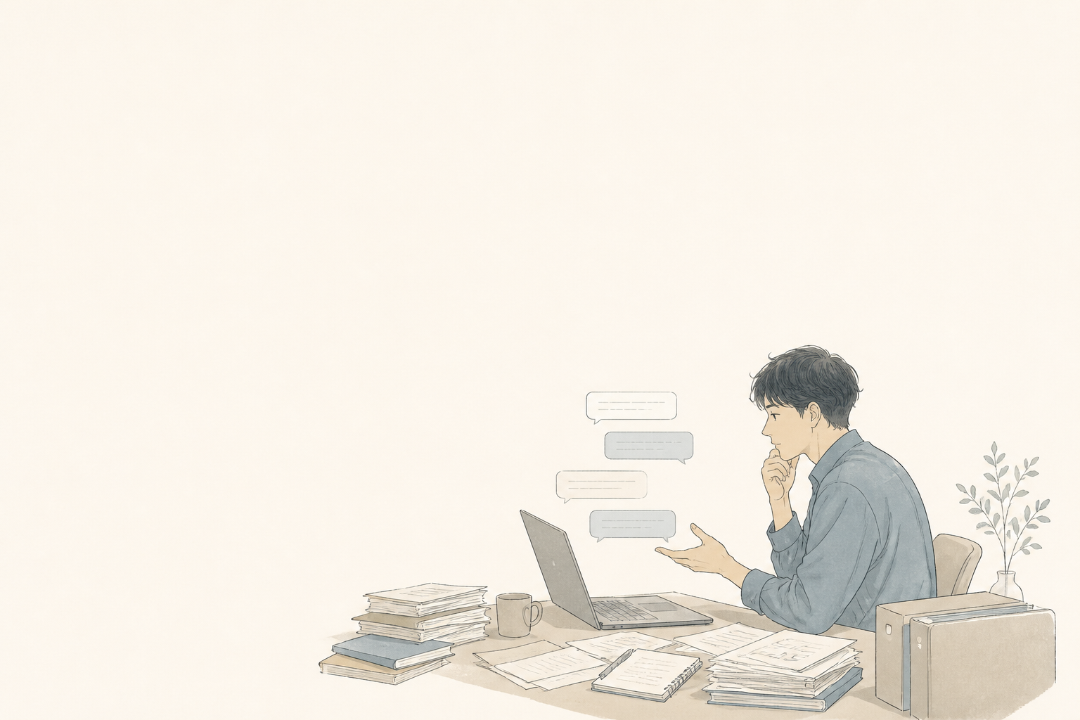 仕事の背景を何度も説明している事業者のイラスト