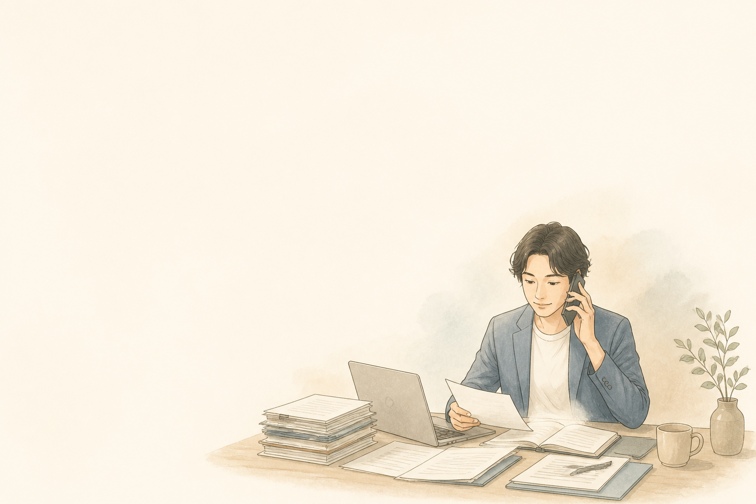 電話と提案書を抱える事業者のイラスト
